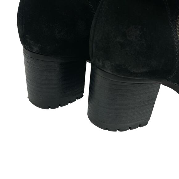 H.S. Trask | Madison Black Suede Leather Chunky Block Heel High Top Booties - Picture 7 of 9